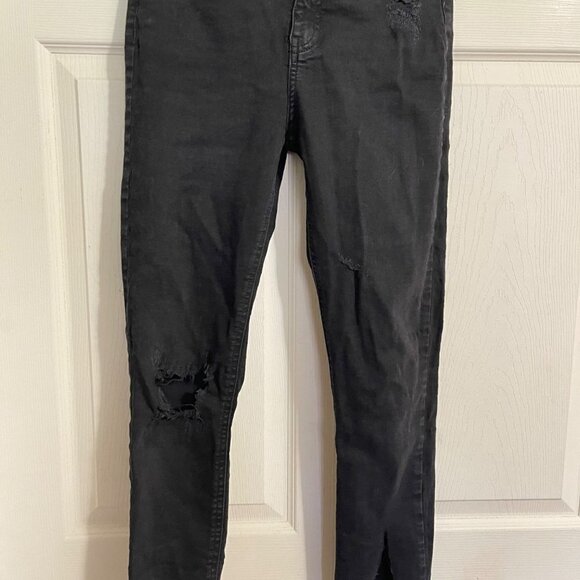 Forever 21 Womens Black Distressed Raw Chewed Hem High Rise Skinny Jeans Size 25 - Picture 4 of 8